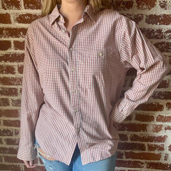 90s Bugle Boy Company red & green plaid button down - Picture 1 of 9